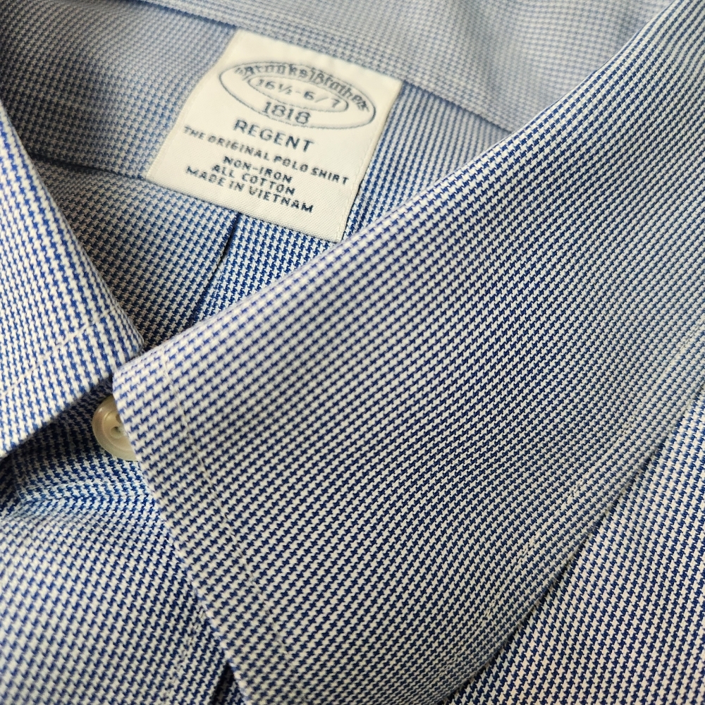 Brooks Brothers Men's Blue Dress Shirt with Micro-Check Pattern 16 1/2-6/7 Large